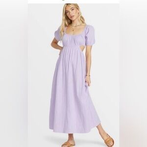 NEW Billabong‎ On The Coast Puff Sleeves Midi Dress in LILAC BREEZE Size Medium